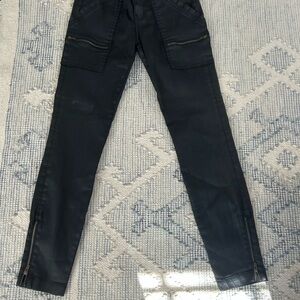 Joie Black wax coated black Cargo Pants with Zipper Accents